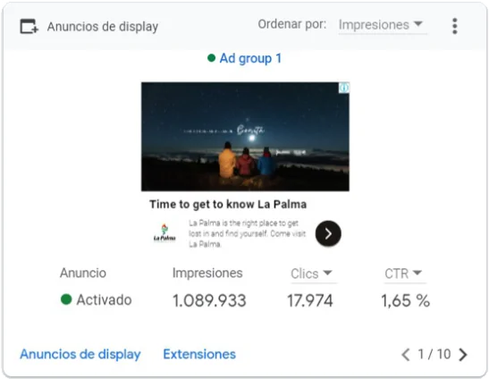 Visit La Palma anuncio de google display